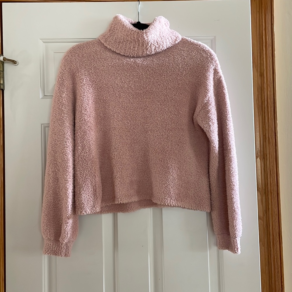 SO Fuzzy Pink Cropped Turtle Neck
